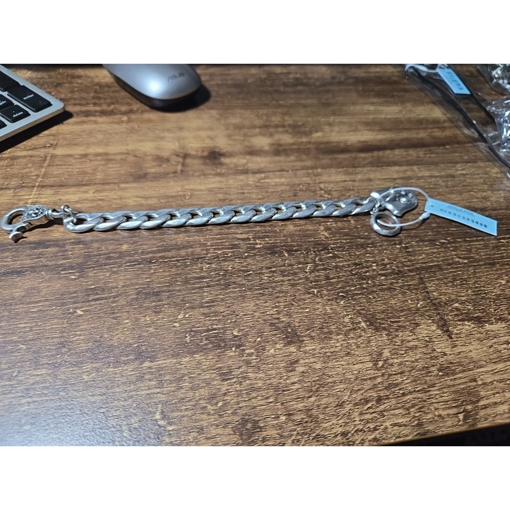 Stimga by Kim Min Sun‎ Silver Tone Shield Fleur-de-Lis Chain Bracelet-Chunky NWT